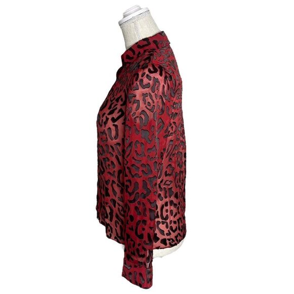 Alice + Olivia Red Willa Placket Leopard Burnout Blouse - Picture 9 of 15